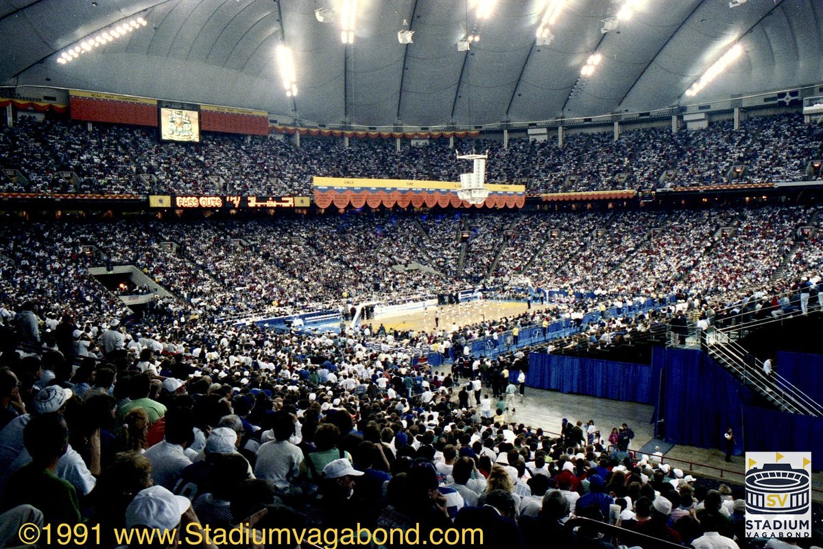 Hoosier Dome, Indianapolis, IN at the 1991 NCAA Final bw Duke & Kansas - Former home of Colts - Opened 1984, Demo’d 2008 - For NBA All Star Weekend in Indianapolis, I’ll be posting my pics of Indiana gyms all weekend #dukebasketball #DukeBlueDevils #CoachK #colts #AllStarWeekend