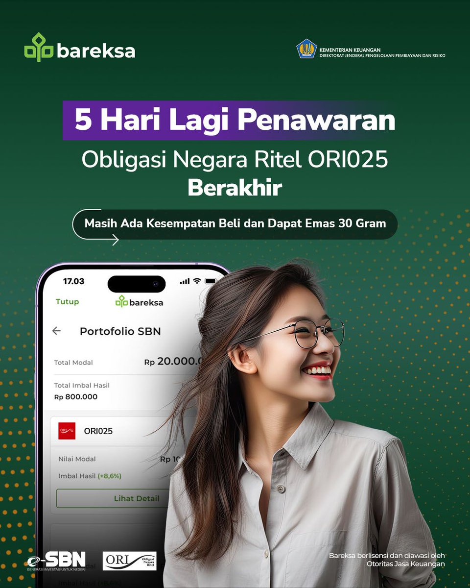 bareksa's tweet photo. Masa penawaran ORI025 ditutup Kamis, 22 Februari 2024 jam 10.00 WIB
Beli ORI025 di Bareksa sekarang mumpung kuotanya masih ada!
#investasi #sbn #bareksa https://t.co/8RwgiiLmoO