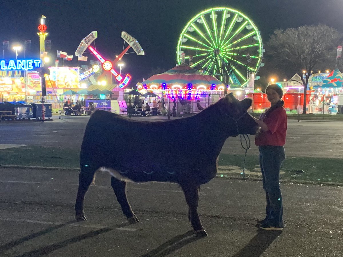 Long day at San Antonio Stock Show &amp; Rodeo. Kenna and Mo came home with an 8th place ribbon in a big competitive class. And she ended the night catching a calf in the scramble.
