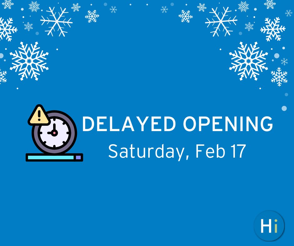 ❗Due to anticipated weather conditions, all HCLS branches will open at 12 pm on Saturday, February 17.