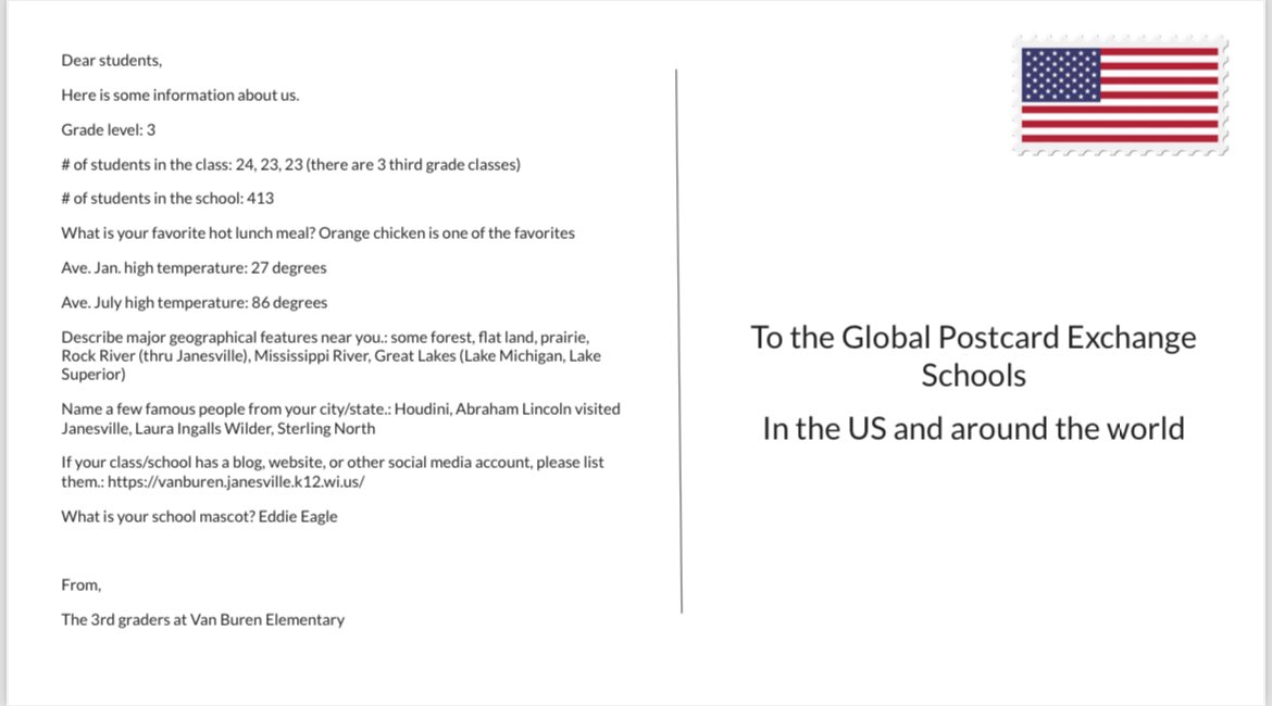 We’re heading into the 2nd half of Feb. If you haven't had a chance to send your postcards, please try to by the end of Feb or ASAP. Thanks for participating in the GPE this year! I hope you and your students enjoyed learning about other students around the world. #gpe23_24