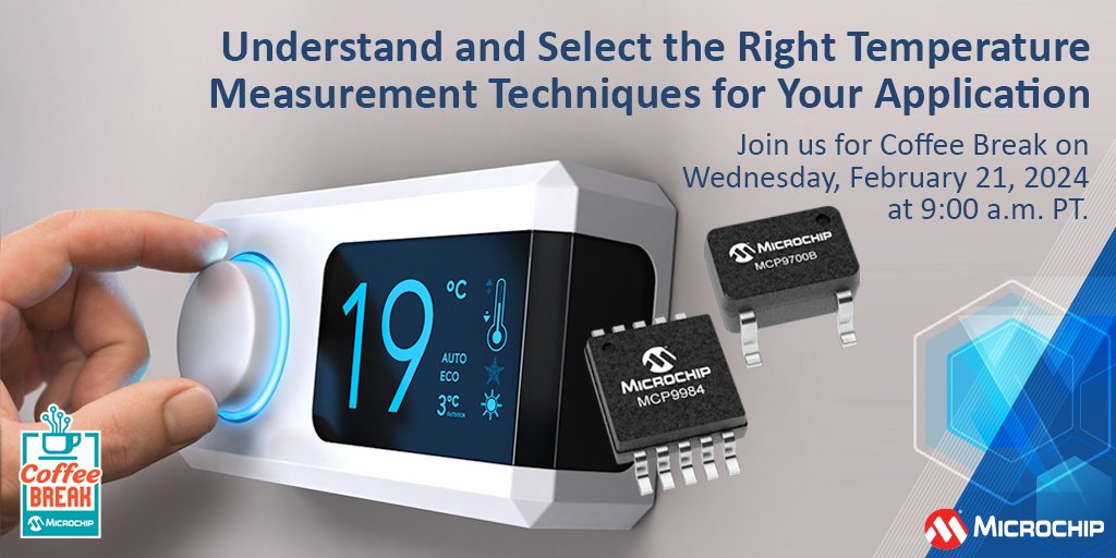 MicrochipTech's tweet image. There are tradeoffs between temperature measurement techniques. Learn about the differences during Coffee Break on Wednesday, February 21, 2024 at 9:00 a.m. PT: mchp.us/3Ur8EdR. #Temperature #Measurement #TemperatureSensors #Automotive #Industrial #Energy