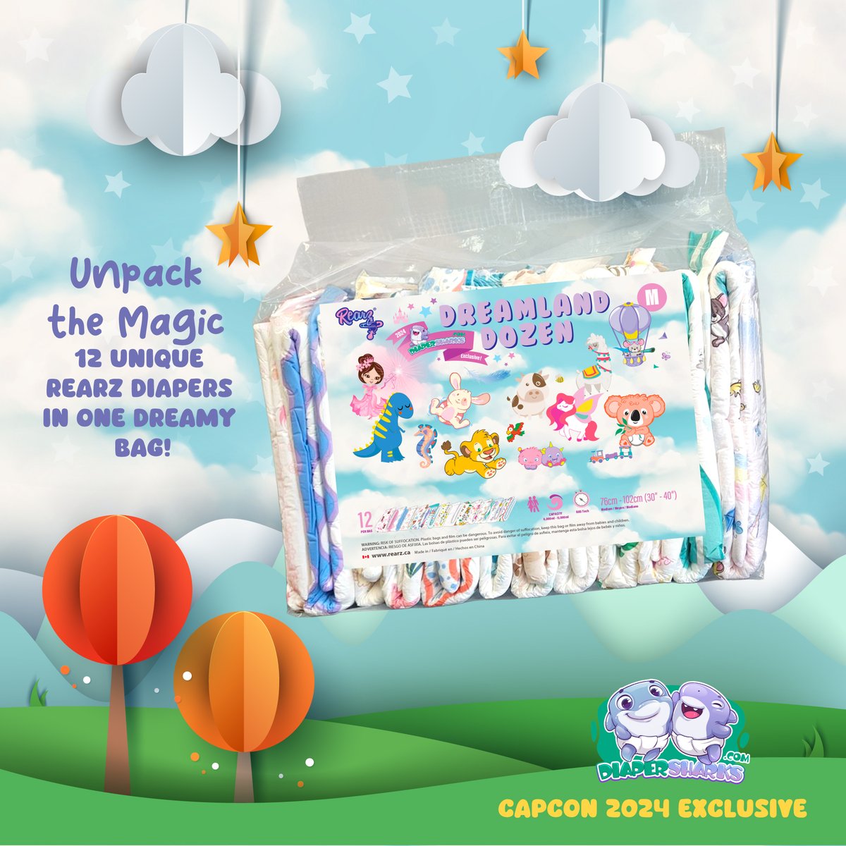 Catch us at Capcon with @diapersharks! 🌟 Swing by for our exclusive, limited edition diaper bag - 12 unique diapers for the ultimate ageplay. ONLY AT CAPCON 2024! 

#Capcon #diapersharks #rearzinc #abdlcommunity #abdldiapers