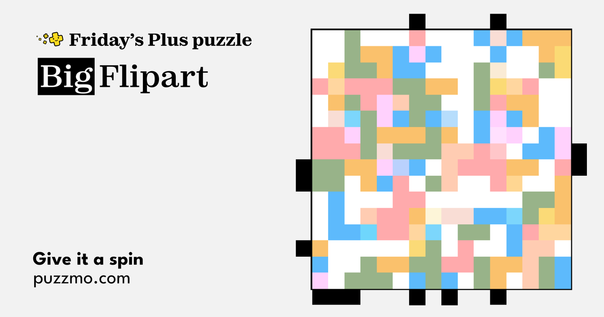 puzzmotoday's tweet image. Everybody loves when the Plus puzzle is Big Flipart. Head on over and give it a spin at puzzmo.com

#flipart #bigflipart #puzzmo #puzzles #puzzlegames #games #friday