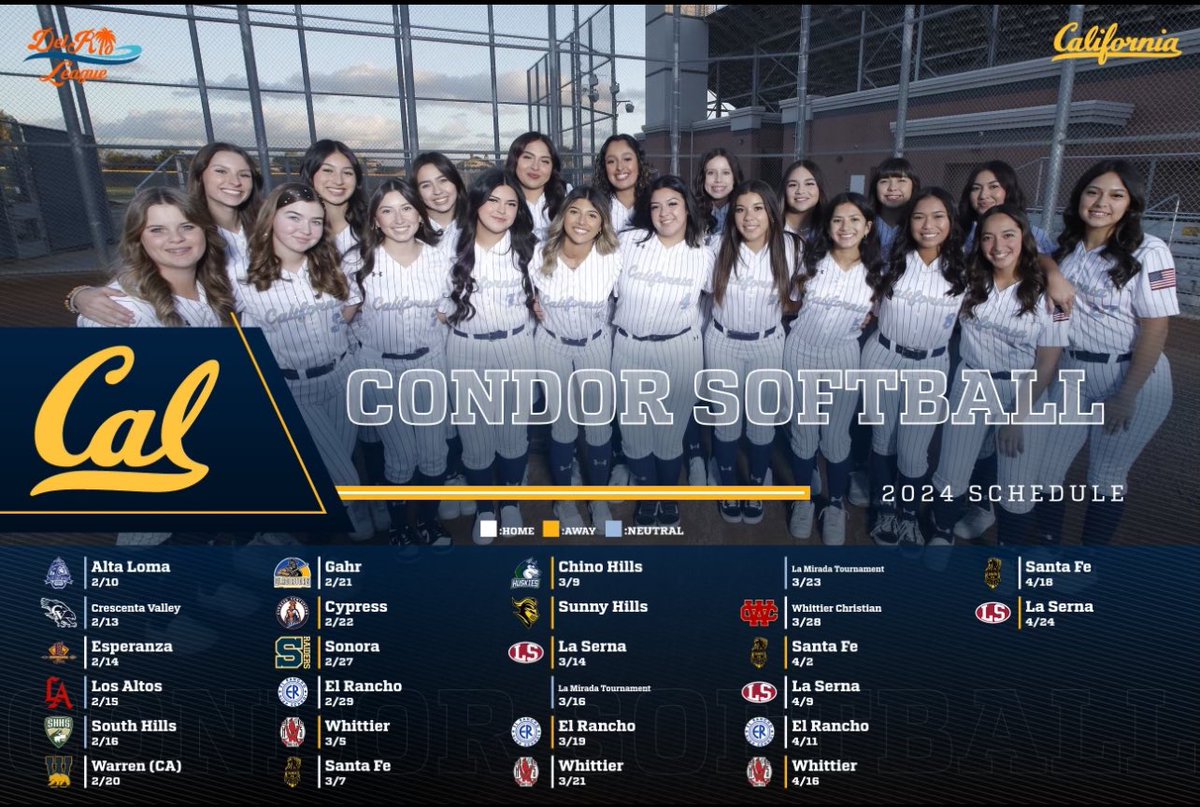 CalHi_Softball's tweet photo. Our Lady Condors continue in non-league action tonight against South Hills HS. This is the Championship game in the Bonita Tournament. The game is at 5:45pm @ Wheeler Park (La Verne). We are 4-0 to begin the year. Good Luck the rest of the season Condors!🦅🥎👍🏼 @CalHiAthletics https://t.co/TIRM4hwdo1