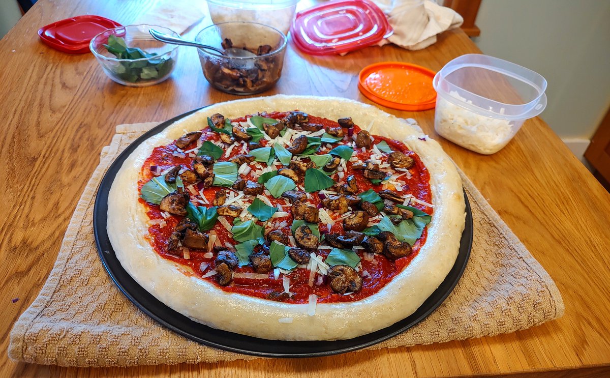 I'm doing savory today, and making a pizza pie! Between making the sauce, the dough, and pie, it's a nice all-day project, and I get rewarded with a delicious dinner! #baking #pizza