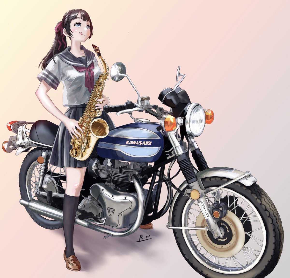 R10645995's tweet photo. 依頼絵😉
バイクとサックスと女子高生
#イラスト好きさんとつながりたい 
#バイク
#サックス https://t.co/OJ1guy0iIB