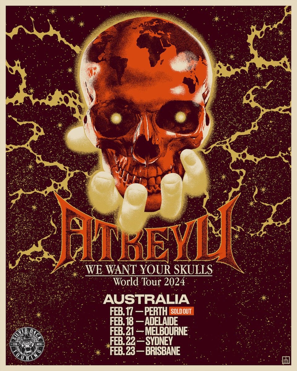 Australia tour kicks off with a SOLD OUT show in Perth TONIGHT! See you soon 🤘 Tickets: atreyuofficial.com 17 Feb | Perth [SOLD OUT] 18 Feb | Adelaide 21 Feb | Melbourne 22 Feb | Sydney 23 Feb | Brisbane