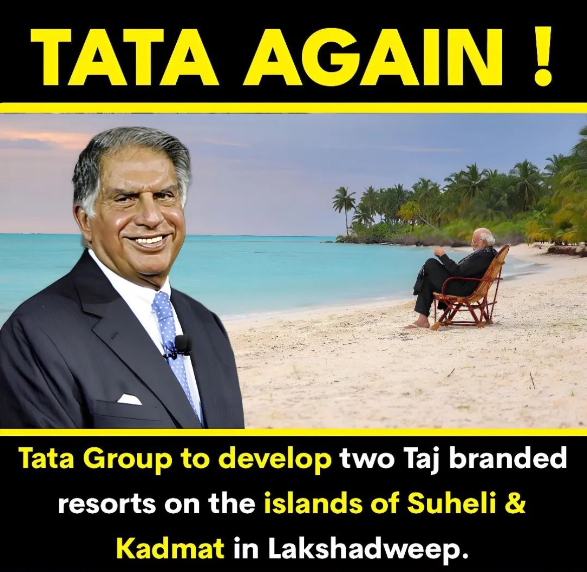 IHCL has signed two Taj Branded resorts on the islands of suheli and kadmat in Lakshadweep.

Single photo shoot is enough 🔥🔥

#LakshadweepIsland #TATA  #maldivesboycott #Maldivesout #Maldivians #Modi