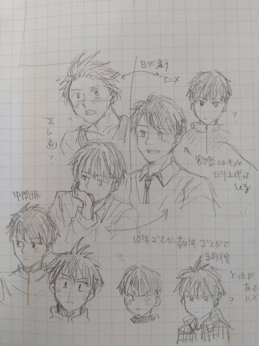 古いノート発見で清瀬灰ニというメンに異様に決着つけたくなって落書きしてた真夜中。記憶を中心に辿ろうとしてるので古いノートを参考にあらためて清瀬灰ニと蔵原走を合成する。映画だと走も灰ニももっと髪は短かった記憶がある。気がすむまでポツポツとやっていきます