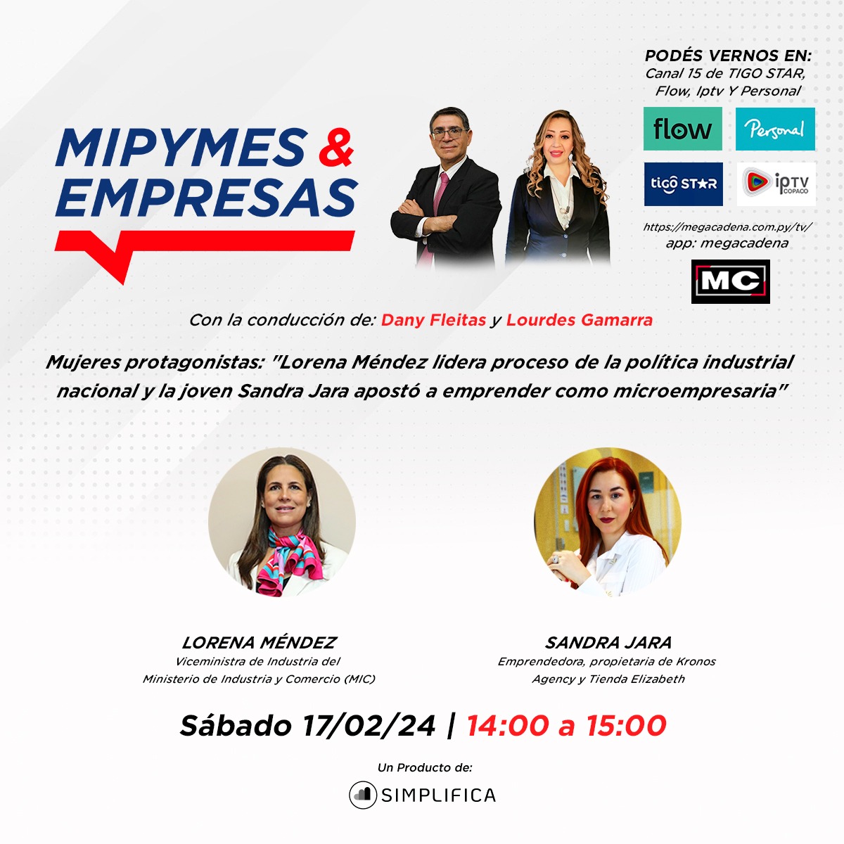 María Lorena Méndez, viceministra de Industria del MIC, estará este sábado 17/02/2024, desde las 14:00, en el programa M&amp;E, para hablar de la industria nacional y de  los planes previstos para este sector económico clave del  🇵🇾.