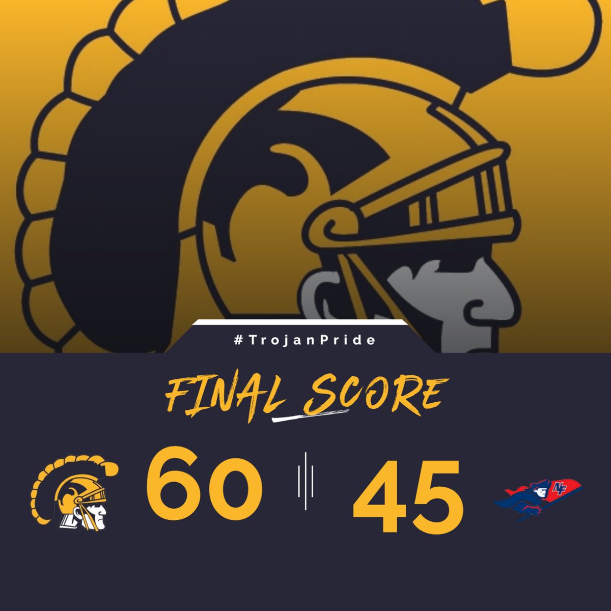 WestonAthletics's tweet photo. Weston defeats New Fairfield on Senior Night in our regular season finale in Boys Basketball.  The Trojans will play next Friday at a site and team TBD in the SWC Quarterfinals.
#ctbb https://t.co/K1GQB5LyXa