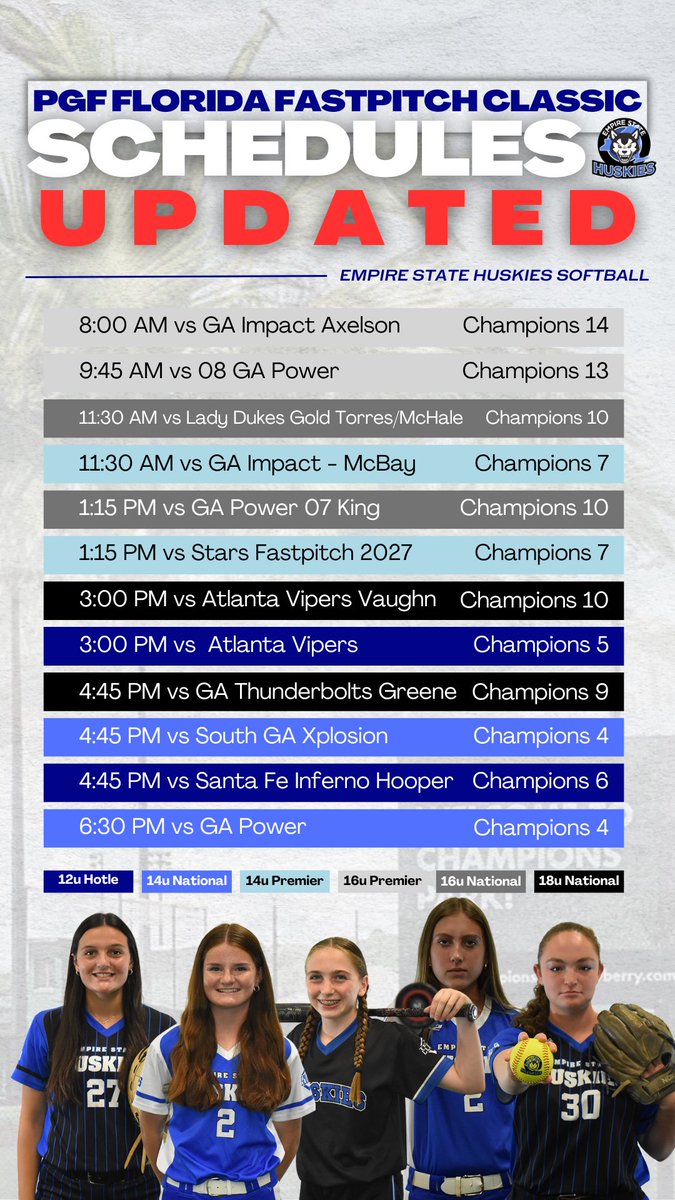 𝑯𝒖𝒔𝒌𝒊𝒆𝒔 𝒊𝒏 𝑭𝑳 🌴🥎💙 Some impending wet weather has changed our schedule for tomorrow — check it out for all of our teams!! Rain, rain, go away! 🌧️ #GDTBAH #HuskiesInFL