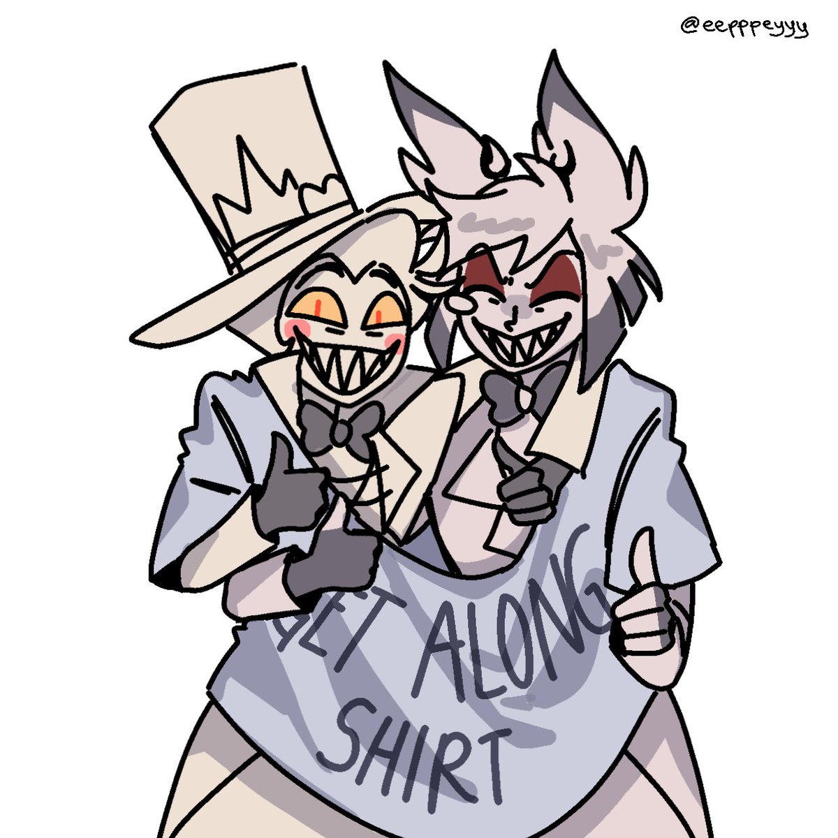 Honestly this is how i imagine them on a get along shirt 
🦌🍎
#radioapple #appleradio #HazbinHotelAlastor #HazbinHotelLucifer #HazbinHotelCharlie #HazbinHotelFanart #hazbinhotel