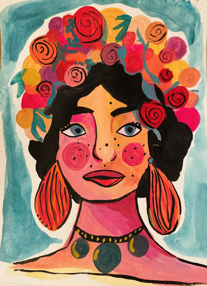 arunima1212's tweet image. Happy #BlackHistoryMonth2024 portrait by 11 year old Annika. #portrait #art #goauche #February #art