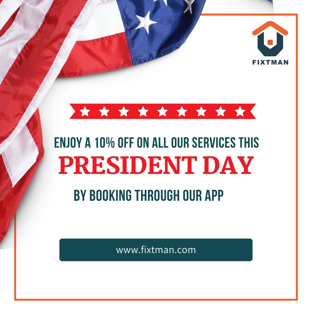 This President's Day, let our Handyman App manage your to-do list. From assembly to installation, FixTman is here for all your handyman needs. Enjoy a stress-free holiday with our local handyman services. #PresidentsDayProjects #HandymanApp #LocalHandymanus