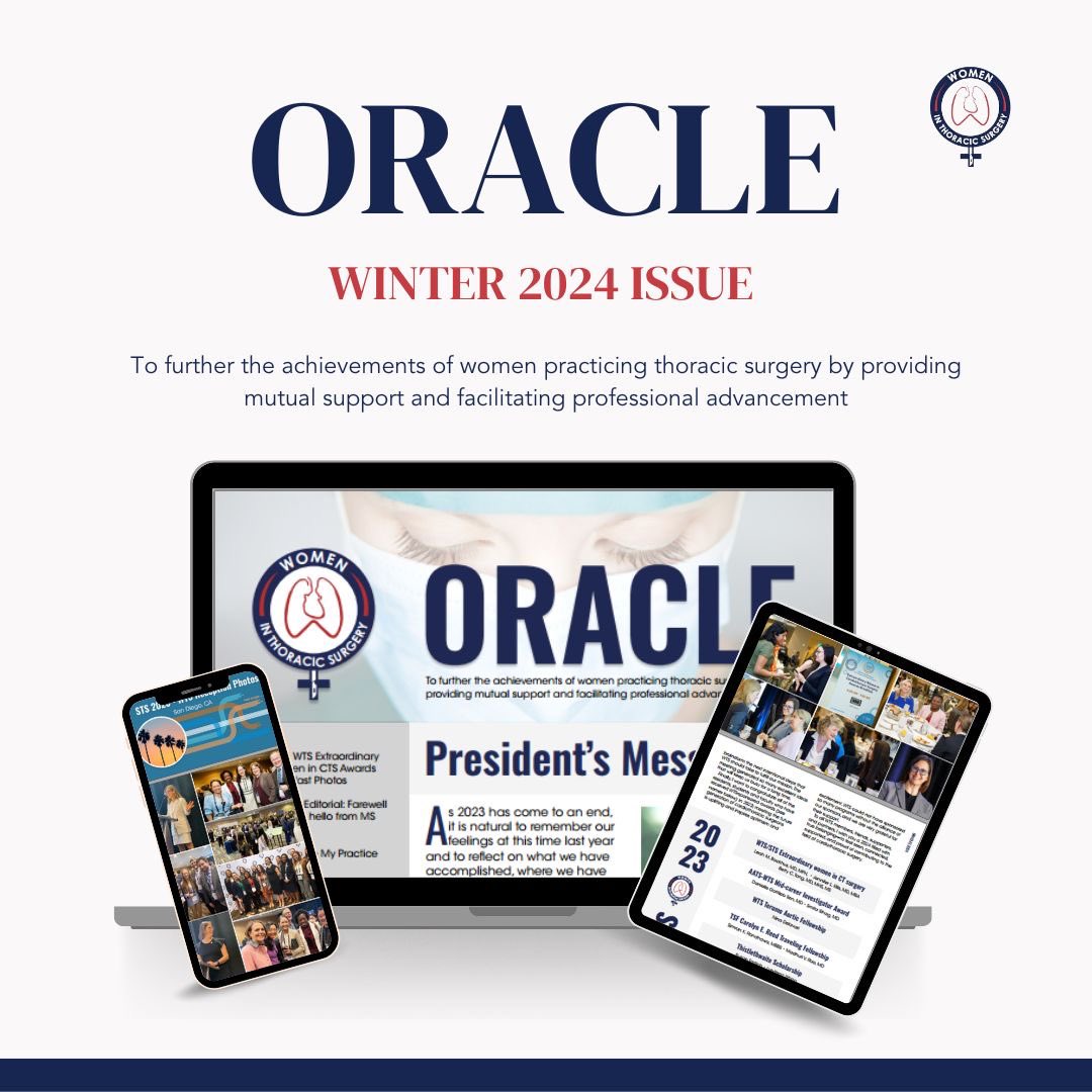 Explore the remarkable achievements of the Women in Thoracic Surgery in the Winter 2024 issue of WTS Oracle, highlighting our journey throughout 2023.  Available now for download on our website: wtsnet.org/news/newslette… Thank you @ScanlanInc for designing and publishing it.