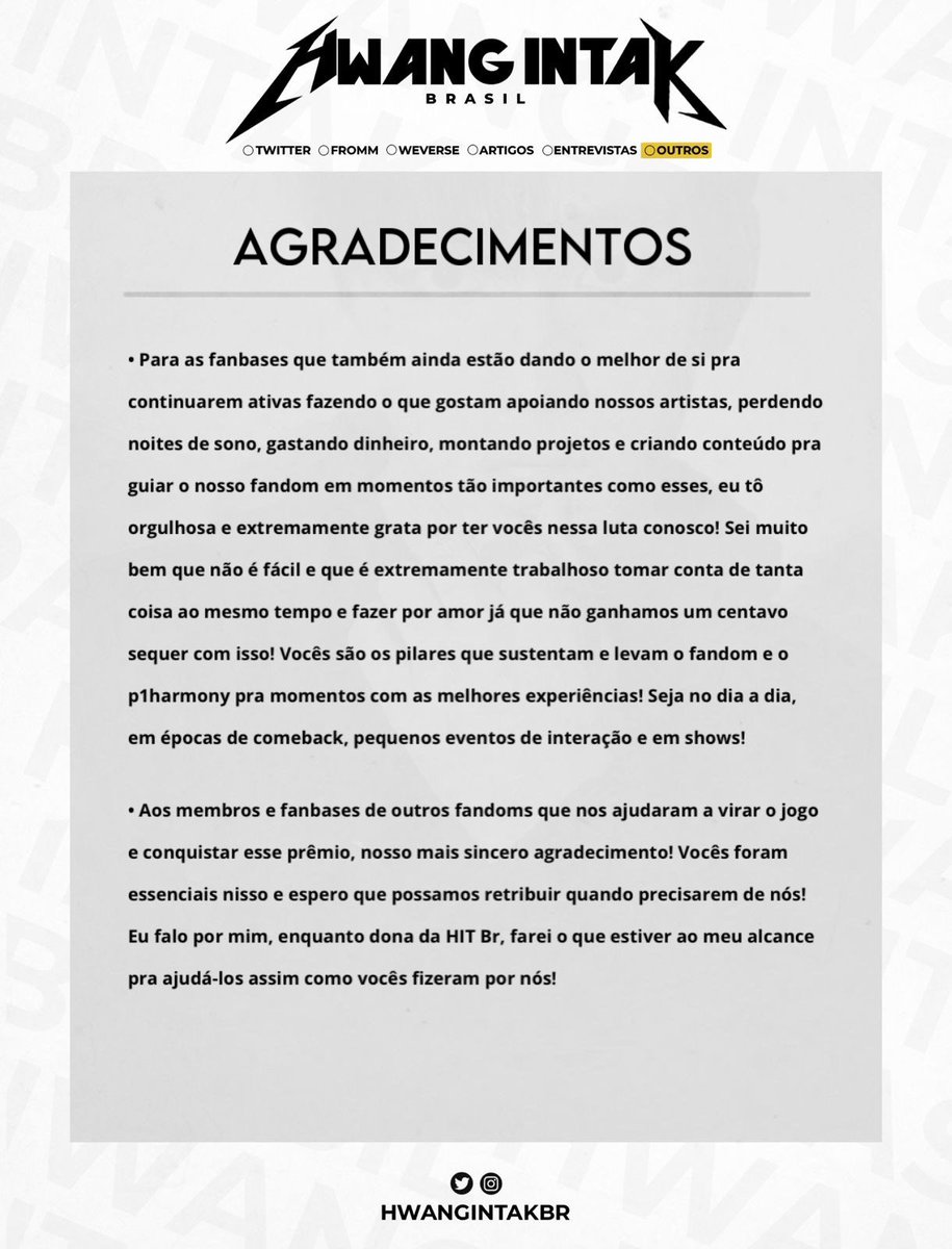 HwangIntakBR's tweet photo. 💌 | Nossos agradecimentos!
Estou muito orgulhosa e precisei expressar meu carinho e gratidão a todos os envolvidos nesse 1st Win.
✨Agora somos fãs de artistas com #1 ✨
(sim é pra ler 😂)
#P1Harmony1stWin #KillinIt1stWin #P1H1stWin #P1HFirstWin @P1H_members https://t.co/TPd0S7RXbR