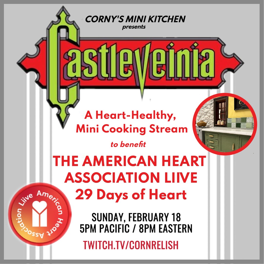 Proud to be a part of the @TipsyTune Crew as we raise money to benefit The @American_Heart Association during #29DaysOfHeart!

Join us on #Twitch Sunday Feb 18th at 5pmPT/8pmET for CASTLE-VEIN-IA, as we cook up some #HeartHealthy dishes in our miniature, functional kitchen!