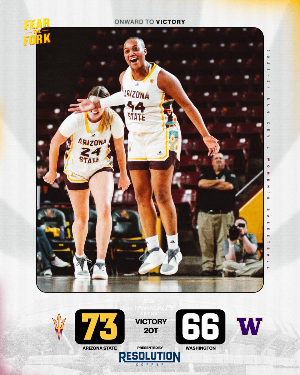 SunDevilWBB's tweet photo. NEVER BACK DOWN NEVER WHAT?

DEVS WIN IN DOUBLE OVERTIME 😈 

#ForksUp /// #O2V https://t.co/4ydppREnPr