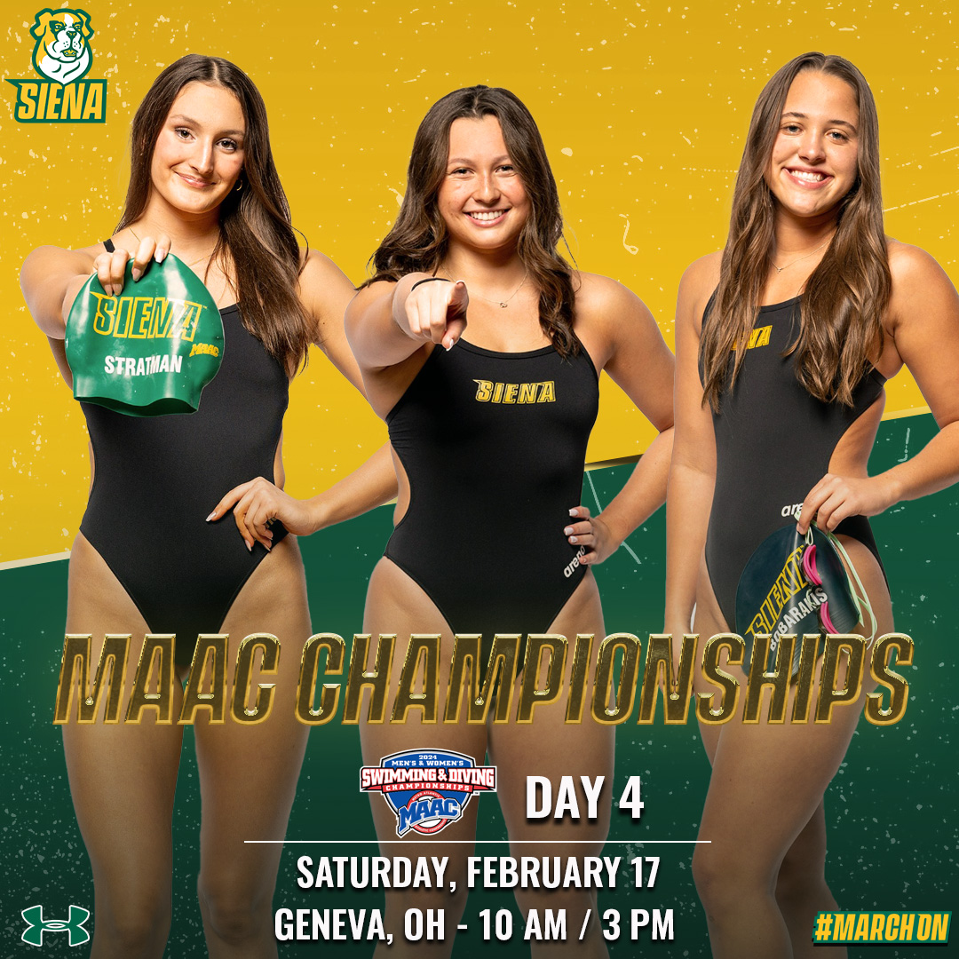 🏊 Looking to finish strong 💪 @Siena_SwimDive gears up for the final day of #MAACSwim Championships 🏟️ Spire Institute 📍 Geneva, OH 📺 t.ly/Synel 📊 t.ly/ZU66n #MarchOn x #SienaSaints x #NCAASwim