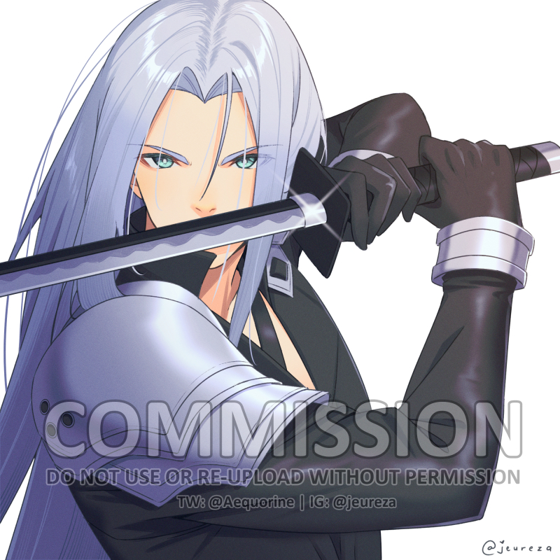 sephiroth 1boy weapon long hair male focus sword gloves solo  illustration images