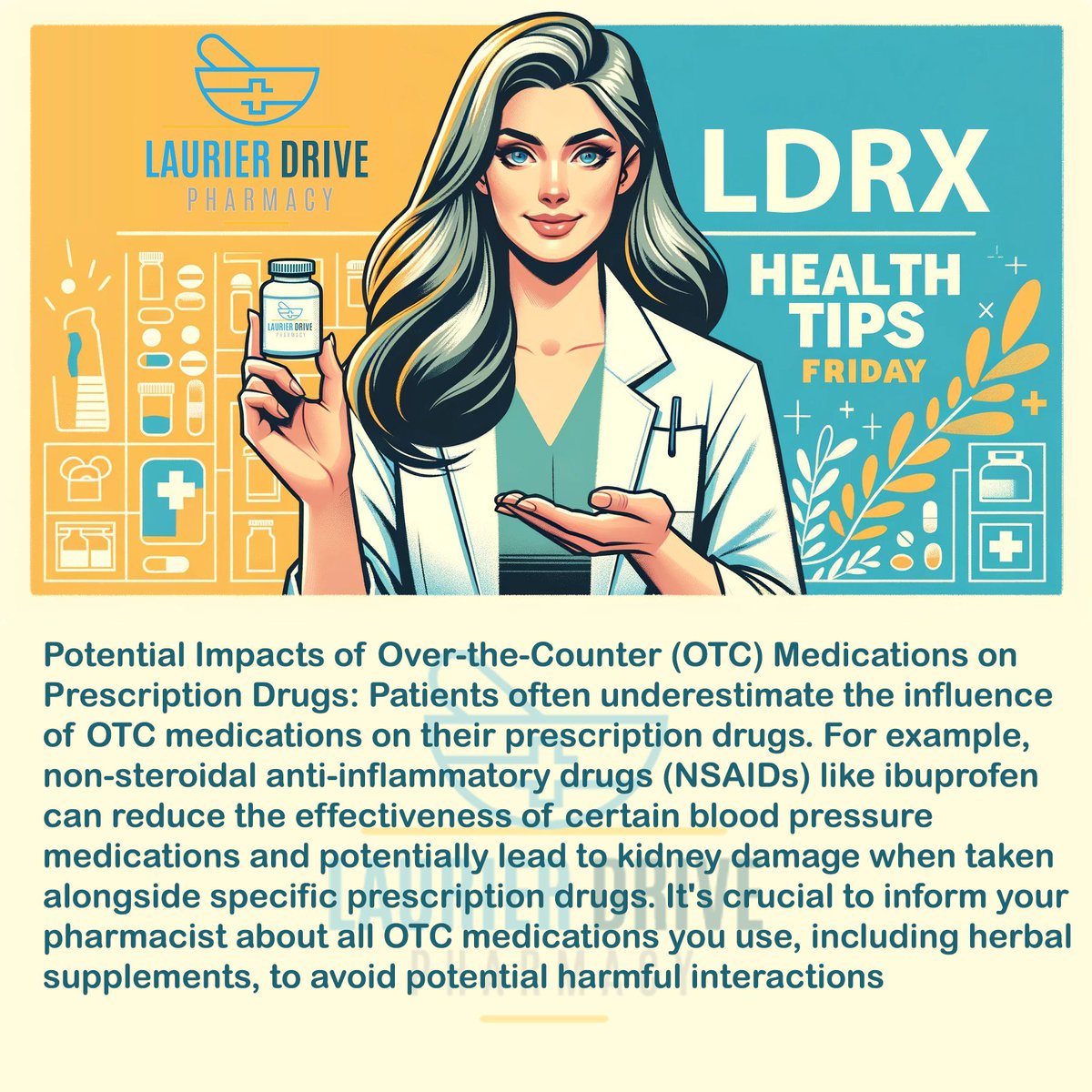 LDRX Health Tips Friday - Feb 16. Navigating Meds Maze! OTC drugs can interact with prescriptions, altering effects. Always check with us before mixing meds. Safety first! #OTCSafety #PrescriptionInteraction #Pharmacy