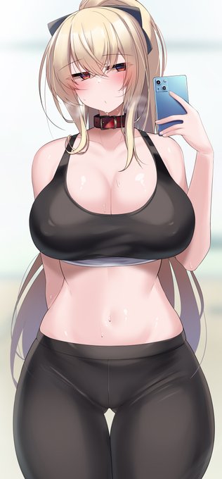 なんとなく見返して気になったので自撮りスポーツウェア首輪ちゃんの髪色とかちょい調整して再掲
色味毎回悩みがち 