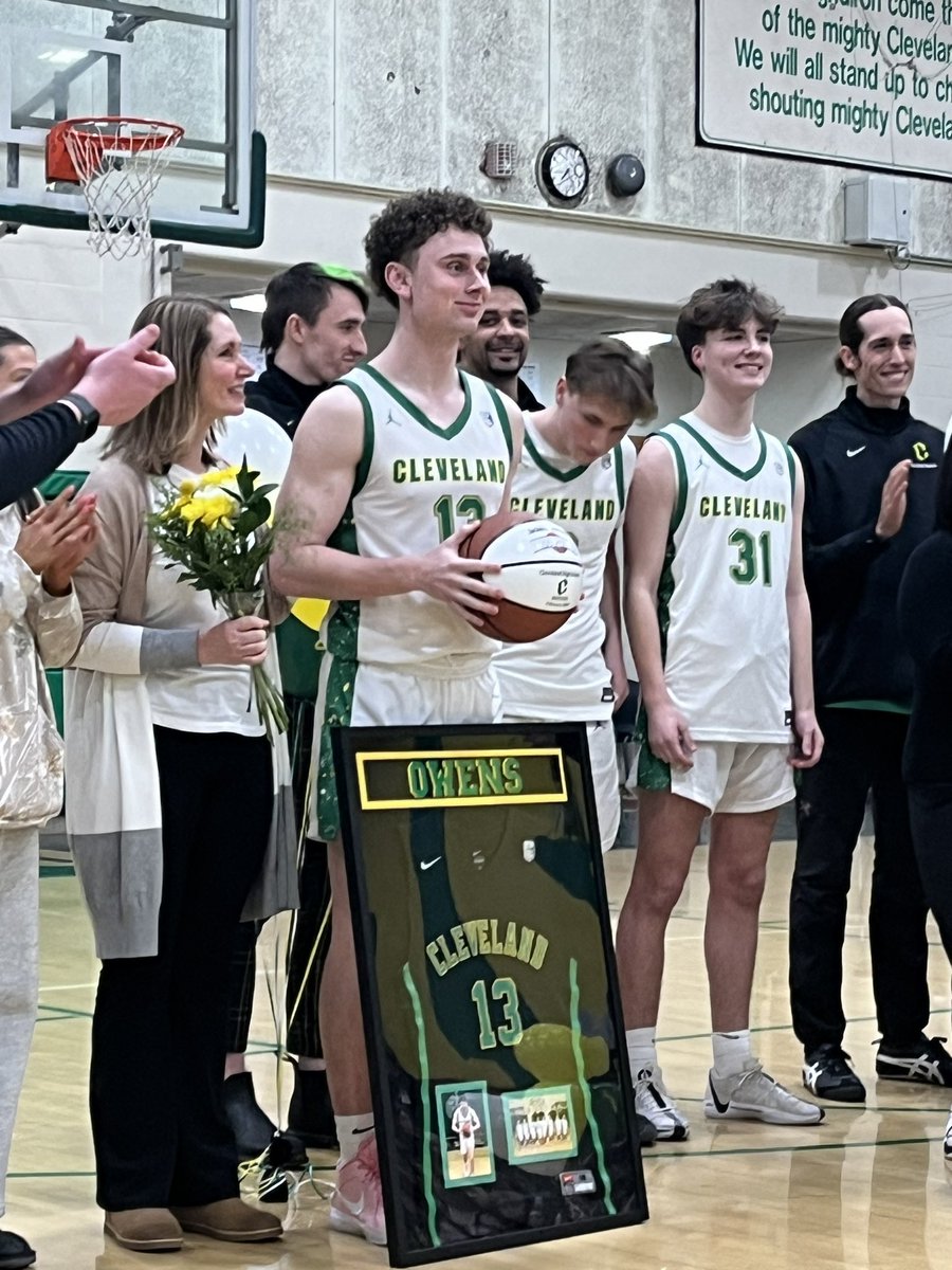 Cleveland senior <a href="/_jacksonowens_/">Jackson Owens</a> received a game ball for scoring 1000 career points.