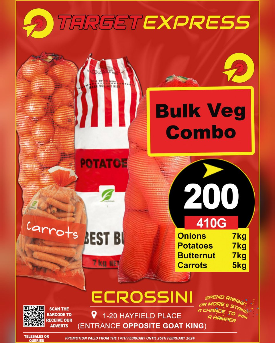 targetcnc's tweet photo. π΄π― Weekly Specials π―π΄
Everyday Low Prices...
π― Promotion ends 26/02/2024
π― Massive Combo Deals
π― Traders Welcome
π― Buy for R1000 or more & stand a chance to WIN A HAMPER...!
Prices Valid while Stocks last.
#Target #express #cashandcarry #targetexpress https://t.co/q87joQzCPX