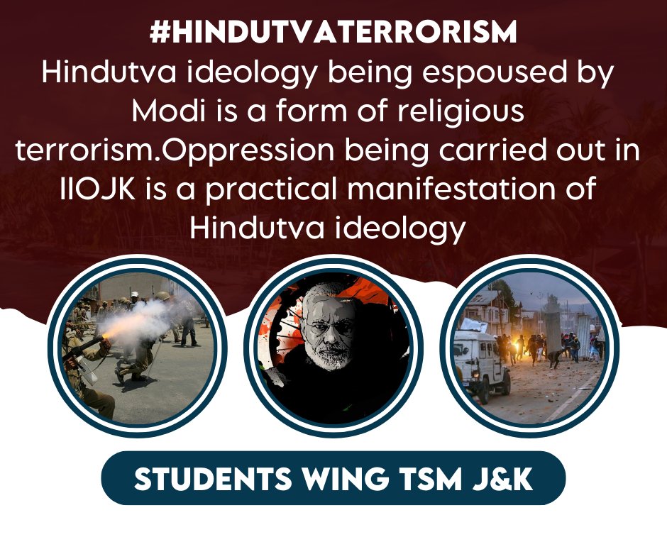 arshidawan101's tweet photo. #HindutvaTerrorism

    •BJP is fanning the flames of religious extremism and terrorism in India  
    •Hindutva ideology is being promoted under the patronage of Modi regime 
    •Hindutva ideology being espoused by Modi is a form of religious terrorism https://t.co/ASsuO1OYSg