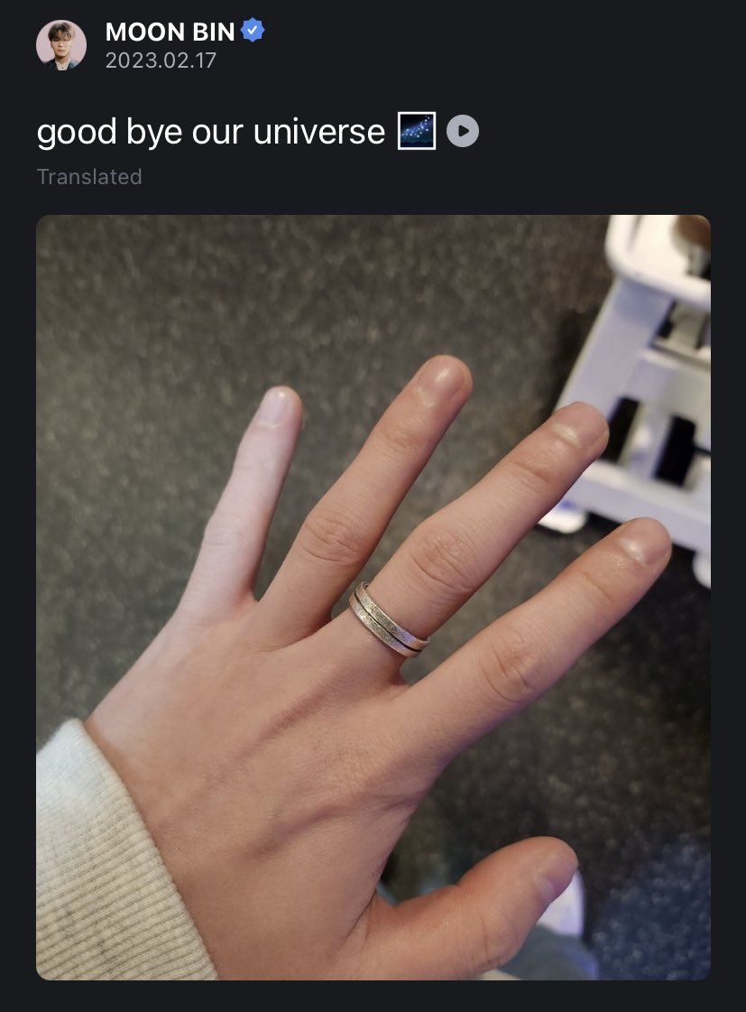 it's been a year since moonbin's last post on universe app with caption "goodbye our universe🌌" + a photo of him wearing astro friendship ring... 🥺💜