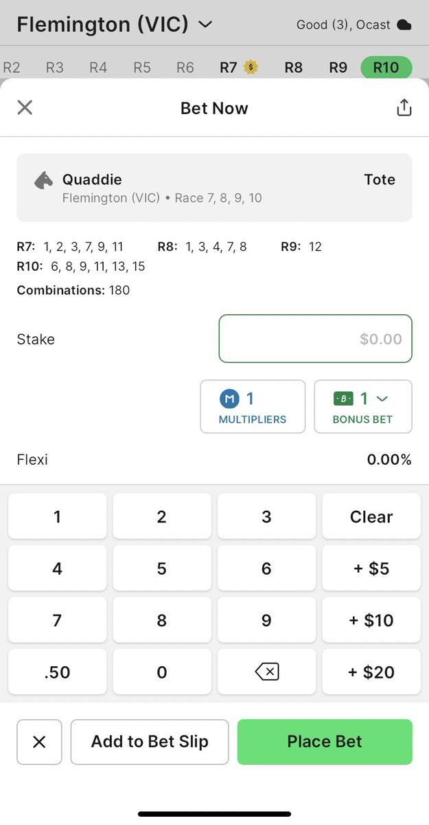 HelloFlorent16's tweet image. Flem quad. Wide hoping for couple double digits #Flemington #quaddie