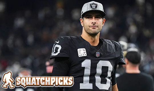 SquatchPicks's tweet photo. "Raiders to cut ties with Jimmy Garoppolo following his two-game suspension for breaching NFL's performance enhancing substances policy.

 https://t.co/uUtHQoQdYj

#NFL #chargers #TakeFlight  #bettingodds #footballbetting #footballbetting #sportsbetting 🏀✨#SquatchPicks https://t.co/OVH6v6Dj98
