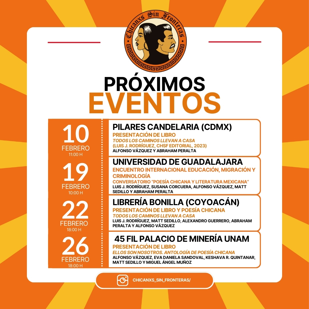 Tomorrow I fly to Guadalajara. I have events there and later in the week in Mexico City. Here are some of the events I'll be at. I'll also be promoting my bilingual poetry book published in Mexico last year: Todos los caminos lllevan a casa (All Roads Lead Home).