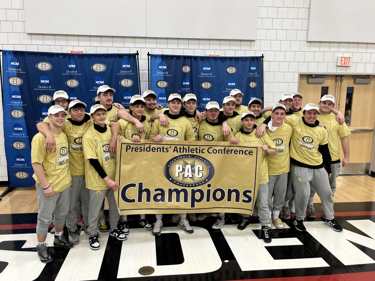 PAC_Athletics's tweet photo. The 2024 PAC Wrestling champions, in their first season as a varsity program since reinstating the program, the ⁦@SVC_Bearcats⁩! 
#pacwrestle #d3wrestle https://t.co/hxLhy1p20E