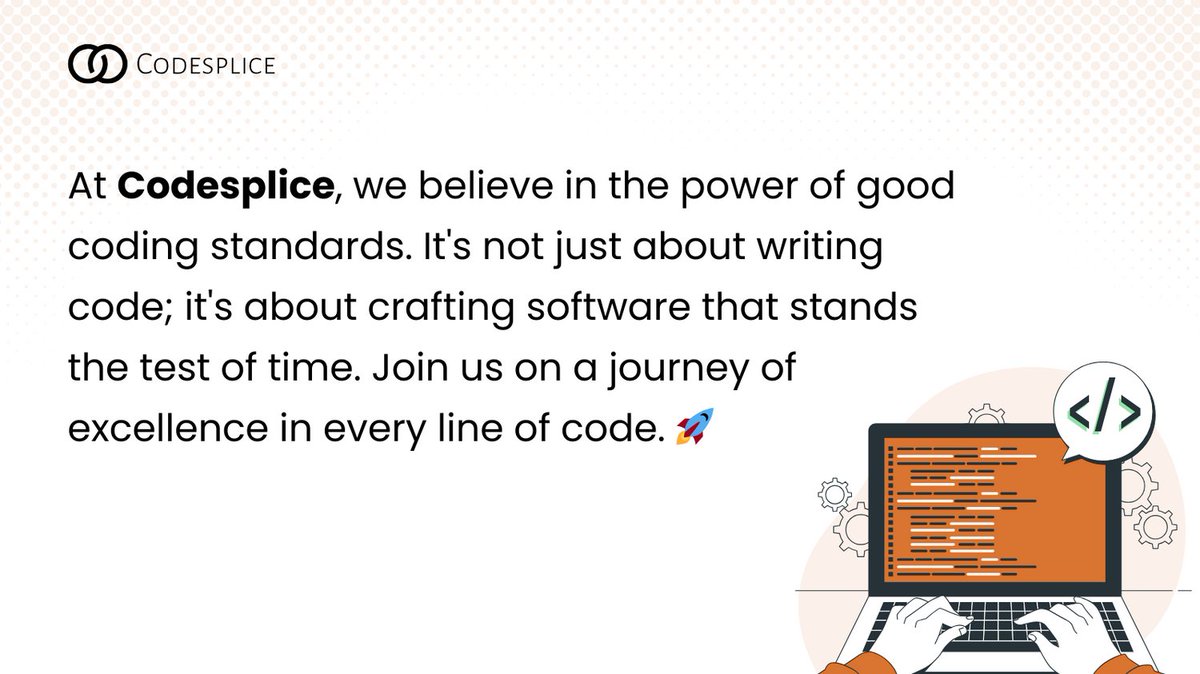 CodespliceLtd's tweet image. At Codesplice, we believe in the power of good coding standards. It&apos;s not just about writing code; it&apos;s about crafting software that stands the test of time. Join us on a journey of excellence in every line of code. 🚀
#CodingStandards #Codesplice #CodeCraftsmanship