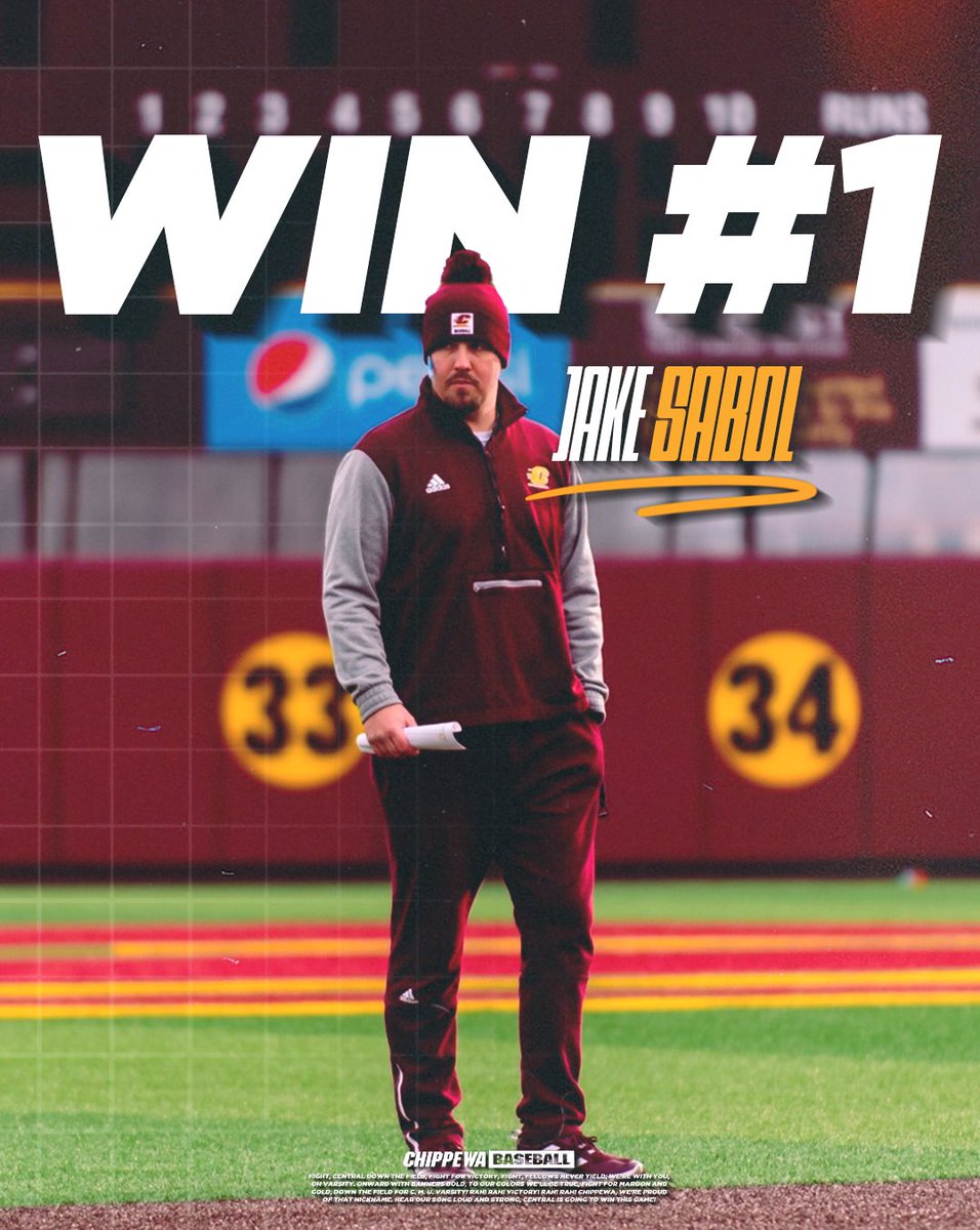 With tonight's win, Coach Sabol has secured his first win with the Chippewas as a Coach! Congrats, Coach Sabol! 🎉 #FireUpChips🔥⬆️⚾