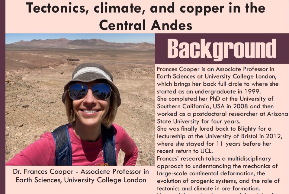 Frances Cooper (@geo_frances) on Twitter photo Excited to be at <a href="/LivUni/">University of Liverpool</a> to speak about “Tectonics, Climate, and Copper in the Central Andes” at the 51st Herdman Symposium on Energy and Sustainability! 🌍 🌋 🦩 Excited to be at <a href="/LivUni/">University of Liverpool</a> to speak about “Tectonics, Climate, and Copper in the Central Andes” at the 51st Herdman Symposium on Energy and Sustainability! 🌍 🌋 🦩