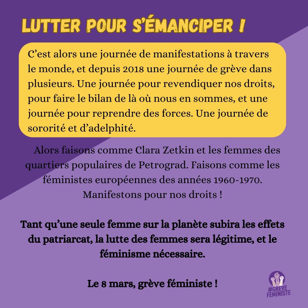 Ce #8mars2024, est une année particulière : on appelle à une grève féministe. Alors on se met tous•tes en grève au boulot, à la maison,... On refuse de faire le ménage, de s'occuper des enfants, d'aller au travail... Exit la double journée de travail ! #8mars