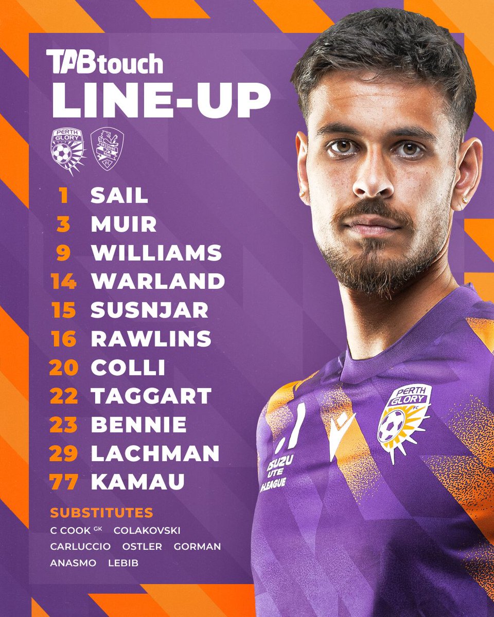 PerthGloryFC's tweet photo. 🚨 Team News 🚨
Here's how we're lining up for tonight's clash with Brisbane 💪
#PERvBRI #ONEGlory #ZamGlory @Tab_touch https://t.co/aBm4epxEPT