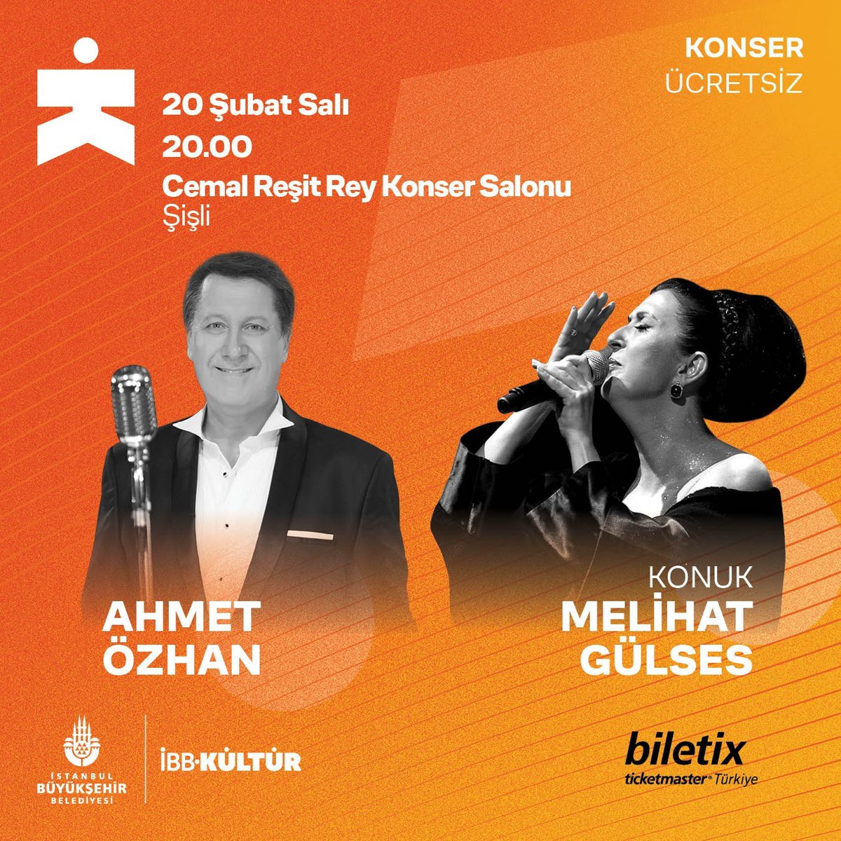 Günümüzün usta yorumcusu Ahmet Özhan, CRR Konser Salonu'nda seyirciyle buluşuyor. Konserin konuk sanatçısı, musikimizin değerli sesi Melihat Gülses.

Sanatçılarımız, musikimizin sevilen şarkılarından oluşan zengin bir repertuvarla 20 Şubat Salı akşamı CRR"de İstanbullularla