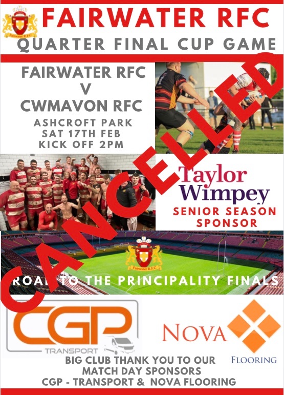 Unfortunately game off to @CwmafanRugby due to really poor pitch conditions.Thank you for your continued support 🔴⚪️🏉 - Our Youth play @ Sardis Road today at 2pm, be great to continue the support for the lads @AllWalesSport