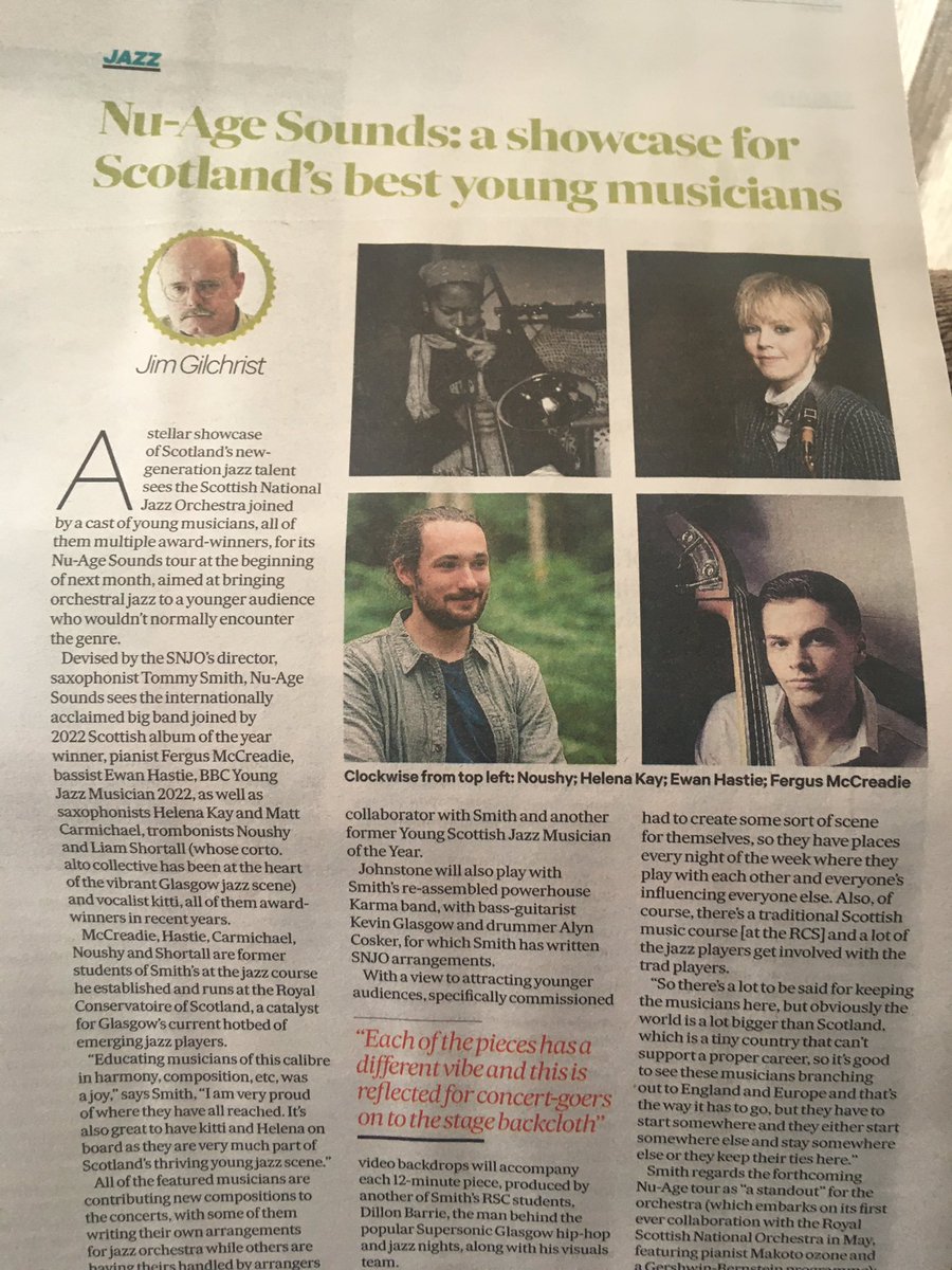 Thanks to Jim Gilchrist @scotsman_arts for previewing the Scottish National Jazz Orchestra’s Nu-Age Sounds concerts in Dundee, Glasgow and Edinburgh from 1st-3rd March.