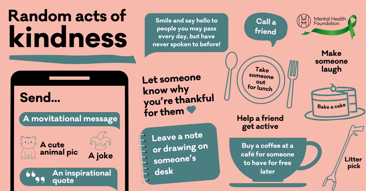 mentalhealth's tweet image. When you do kind things for people it not only makes them happy, but benefits you, too. It can reduce your stress, improve your emotional well-being and even benefit your physical health.

💬 Let us know your #RandomActsOfKindness.

Get more ideas: bit.ly/42vq9f1