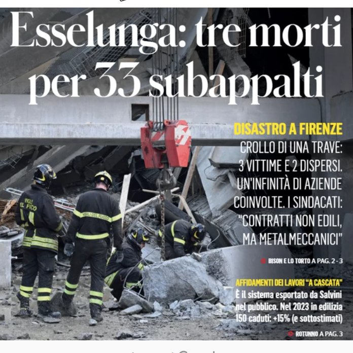 Fatalità.
Oggi, sul <a href="/fattoquotidiano/">Il Fatto Quotidiano</a> 
[Sono più di 130 i morti sul lavoro nel 2024, fino a oggi]