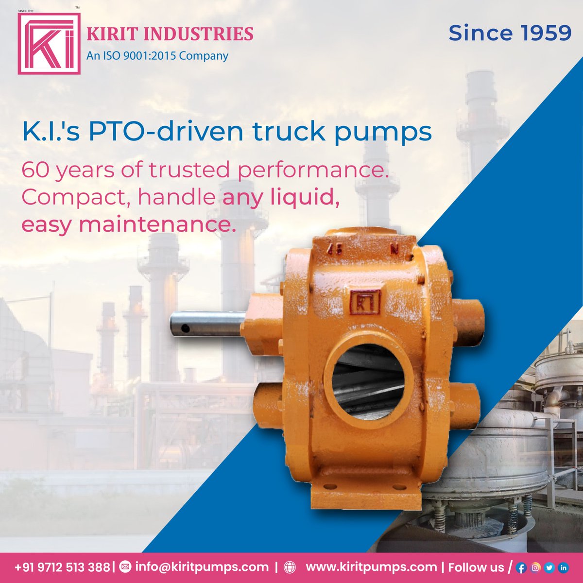kiritpumps's tweet image. K.I.&apos;s PTO-driven truck pumps have 60 years of trusted performance. It is compact, handles any liquid, easy to maintain.

🌐 kiritpumps.com/pto-driven-pump

#KiritIndustries #PTODriven #TruckingIndustry #CompactDesign #EasyMaintenance #TrustedPerformance #TankTruckOperators