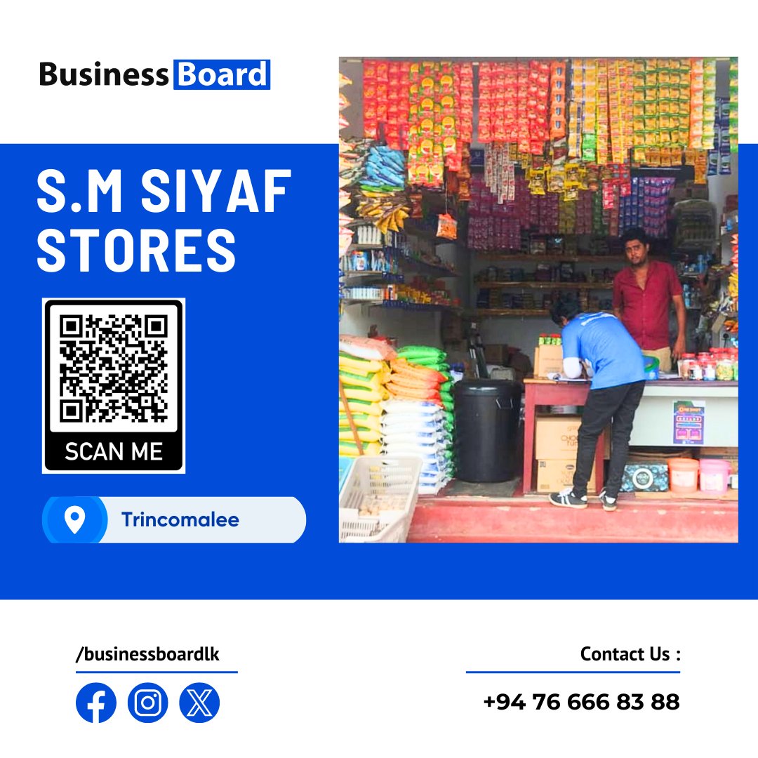 BusinessboardLk's tweet photo. திருகோணமலையில்  உள்ள "S.M. Siyaf Stores" இனை இப்போது Google Map இலும் எமது BusinessBoard இணையத்தளத்திலும் பார்வையிடலாம்

Map: https://t.co/2h0FnFigp4
Website: https://t.co/s09USGsawy
Contact Number : +94 757197959

#BusinessBoard #stores #groceryshopping #eastern #RegisterNow https://t.co/Q5tVzUSWpn