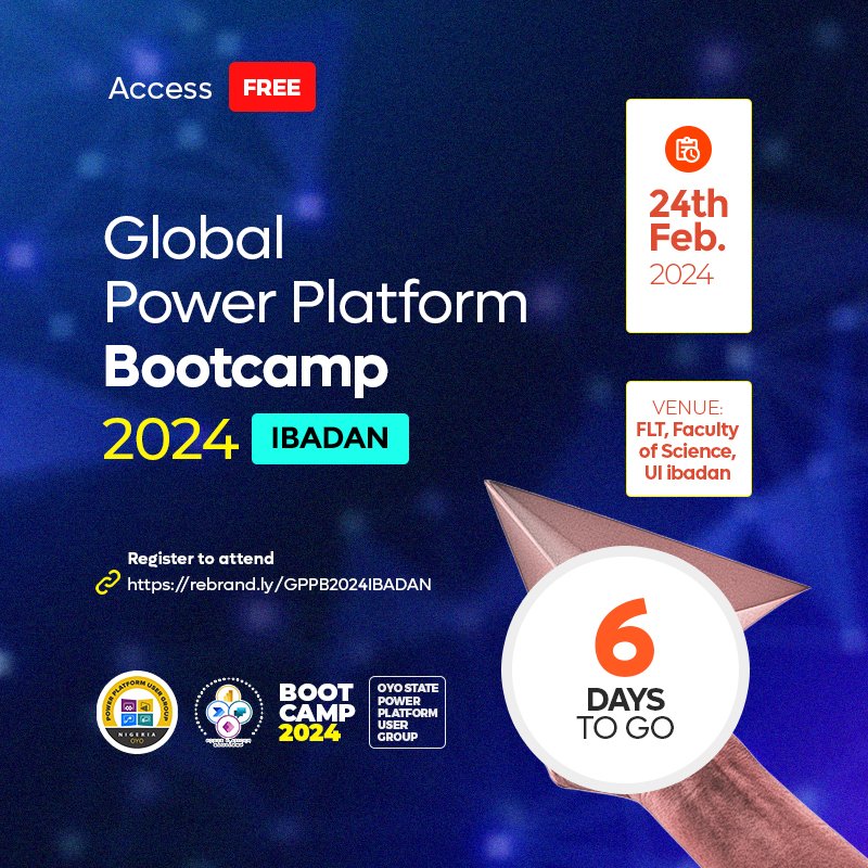 🔥 6 days and counting! Dive deep into the future of tech with us. Your journey towards mastering Power Platform and AI is about to take a giant leap forward. ⏰ Register here: rebrand.ly/GPPB2024IBADAN #GPPB2024 #GPPB2024IBADAN #GlobalPPBootcamp2024 #6DaysToGo