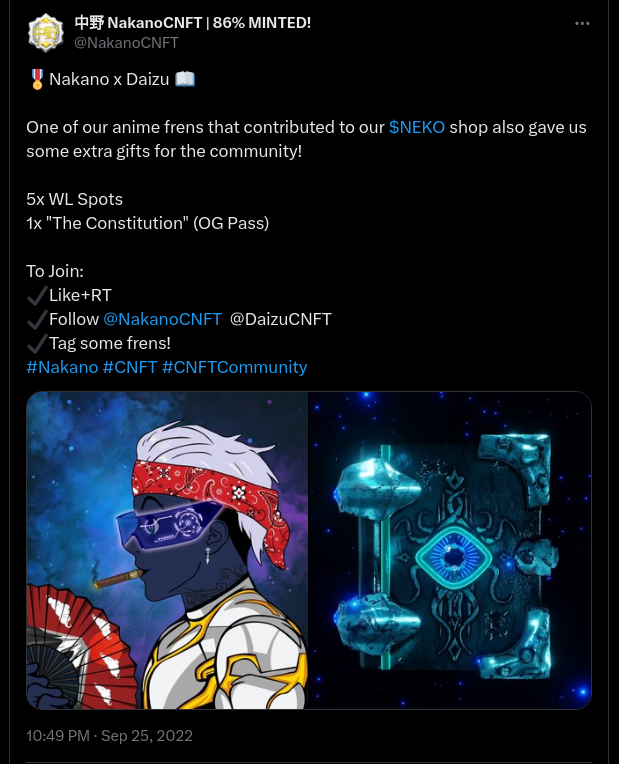 StakingWolf's tweet photo. If you were rugged by @theinjaninjas on $INJ @ProtocolTalis, you will want to know that INJAS was a perfect copy of a #Cardano NFT project called "DaizuCNFT", that also rugged in 2022 ! It even has the exact same promise of a 3D airdrop named "The Constitution" ! That's insane ⬇️ https://t.co/zRgVMLZkJn